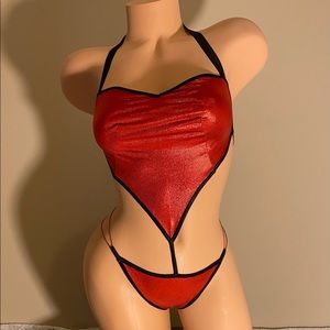 Handmade Sparkly Red and Black One Piece Costumes Dance Wear Woman Size S